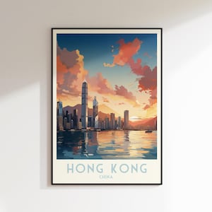Hong Kong Travel Print, China, Home Decor, Retro Wall Art, Wedding Gift, Birthday Gift, Digital Print, Hong Kong Poster, Hong Kong Wall Art