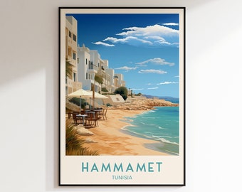 Hammamet Travel Print, Tunisia Print, Tunisia, Home Decor, Retro Wall Art, Wedding Gift, Birthday Gift, Digital Print, Poster, Tunisia Print