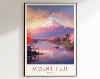 Impression de voyage Mont Fuji, Japon, décoration d'intérieur, art mural rétro, cadeau de mariage, cadeau d'anniversaire, impression numérique, affiche du mont Fuji