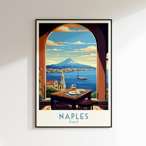 Impression voyage Naples, impression Italie, Italie, décoration d&#39;intérieur, art mural rétro, cadeau de mariage, cadeau d&#39;anniversaire, impression numérique, poster Naples
