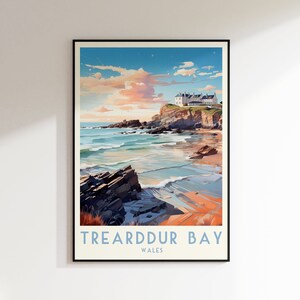 Impression de voyage dans la baie de Trearddur, impression au Pays de Galles, Irlande, décoration d'intérieur, art mural, cadeau de mariage, cadeau d'anniversaire, impression numérique, affiche de la baie de Trearddur