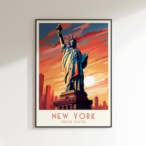 New York Travel Print, Statue of Liberty, United States, Home Decor, Retro Wall Art, Wedding Gift, Birthday Gift, Digital Print, Poster