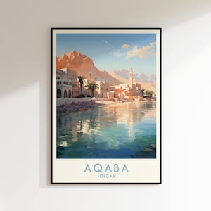 Aqaba Travel Print, Petra Poster, Home Decor, Retro Wall Art, Wedding Gift, Birthday Gift, Digital Print, Aqaba Jordan Wall Art