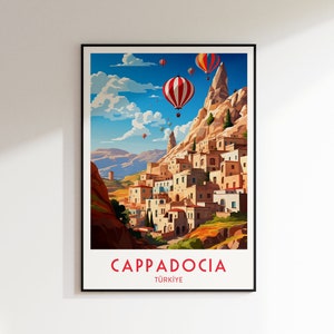 Cappadocia Travel Print, Turkiye, Home Decor, Retro Wall Art, Wedding Gift, Birthday Gift, Digital Print, Poster, Turkey Print