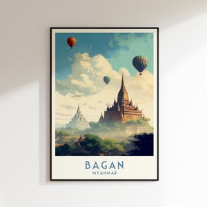 Bagan Travel Print, Myanmar Print, Myanmar, Home Decor, Retro Wall Art, Wedding Gift, Birthday Gift, Digital Print, Myanmar Poster