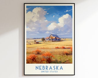 Nebraska Travel Print, United States, Home Decor, Retro Wall Art, Wedding Gift, Birthday Gift, Digital Print, Nebraska Poster,Nebraska Print