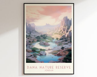 Dana Nature Reserve Travel Print, Dana Nature Reserve Poster, Home Decor, Retro Wall Art, Wedding Gift, Birthday Gift, Digital Print