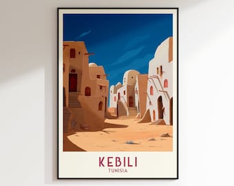 Kebili Travel Print, Italy Print, Tunisia, Home Decor, Retro Wall Art, Wedding Gift, Birthday Gift, Digital Print, Poster, Qibili Poster