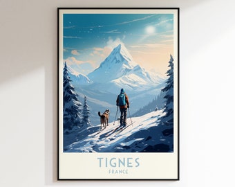 Tignes Ski Print, France Print, France, Home Decor, Retro Wall Art, Wedding Gift, Birthday Gift, Digital Print, Poster, Ski Resort Print