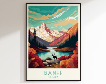 Banff Travel Print, Canada Print, Canada, Home Decor, Retro Wall Art, Wedding Gift, Birthday Gift, Digital Print, Banff Poster, Banff Print