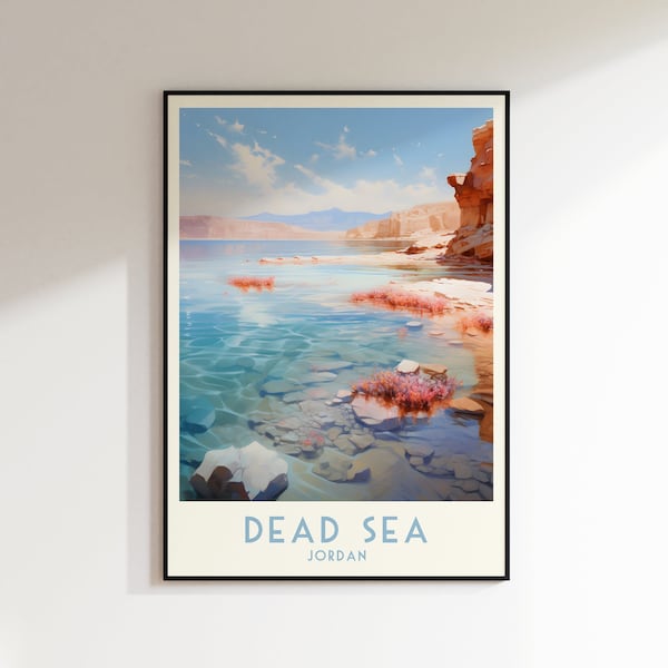 Dead Sea Travel Print, Jordan, Home Decor, Retro Wall Art, Wedding Gift, Birthday Gift, Digital Print, Dead Sea Poster, Jordan Travel Print