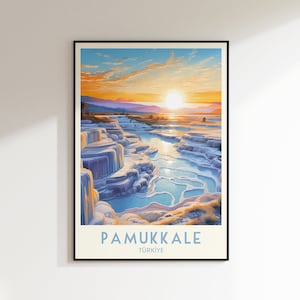 Pamukkale Travel Print, Turkiye Print, Turkiye, Home Decor, Retro Wall Art, Wedding Gift, Birthday Gift, Digital Print, Pamukkale Poster