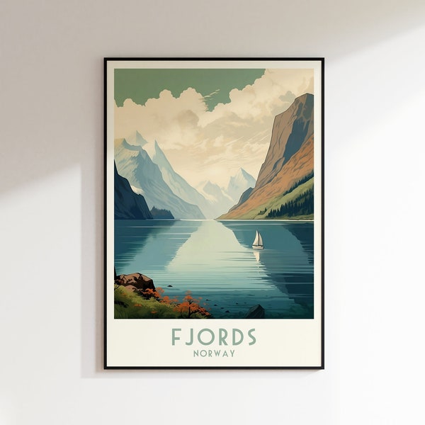 Fjords Travel Print, Norway,Home Decor, Retro Wall Art,Wedding Gift, Birthday Gift, Digital Print, Fjords Poster, Fjords Print,Norway Poster