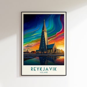Reykjavik Travel Print, Iceland, Home Decor, Retro Wall Art, Wedding Gift, Birthday Gift, Digital Print, Reykjavic Poster