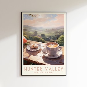 Impressão de viagem de Hunter Valley, impressão de Nova Gales do Sul, decoração de casa, arte retrô, presente de casamento, presente de aniversário, impressão digital, pôster de Hunter Valley
