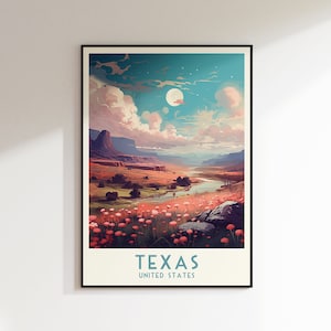 Texas Travel Print, United States Poster, Home Decor, Retro WallArt, Wedding Gift, Birthday Gift,Digital Print, Texas Poster,