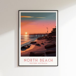 North Beach Perth reisprint, West-Australië print, Australië, woondecoratie, retro kunst, huwelijkscadeau, verjaardagscadeau, digitale print