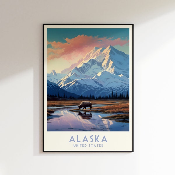 Alaska Travel Print, United States, Home Decor, Retro Wall Art, Wedding Gift, Birthday Gift, Digital Print, Alaska Poster, Alaska Print