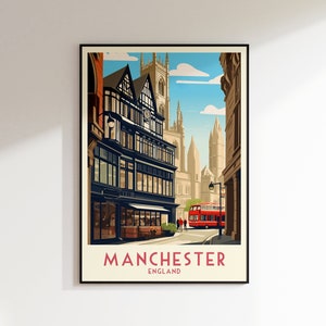 Manchester Travel Print, Englan Print, Reino Unido, Decoración del hogar, Arte de la pared, Regalo de boda, Regalo de cumpleaños, Impresión digital, Póster, Póster