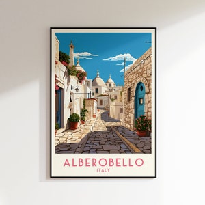 アルベロベッロ旅行プリント、イタリアプリント、イタリア、室内装飾、レトロな壁アート、結婚祝い、誕生日プレゼント、デジタルプリント、アルベロベッロポスター