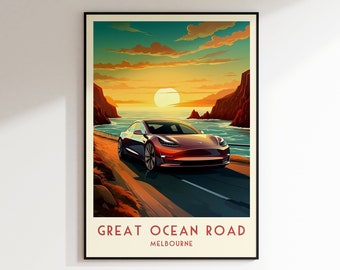 Great Oceans Road Travel Print, Melbourne Print, Australia, Home Decor, Retro Wall Art, Wedding Gift, Birthday Gift, Motorsport Poster