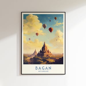 Bagan Travel Print, Myanmar Print, Myanmar, Home Decor, Retro Wall Art, Wedding Gift, Birthday Gift, Digital Print, Myanmar Poster