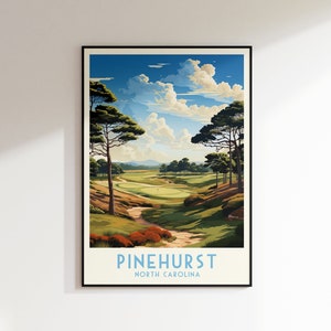 Impresión del campo de golf Pinehurst, Estados Unidos, póster de Carolina del Norte, decoración del hogar, arte de pared retro, regalo de boda, regalo de cumpleaños, impresión digital