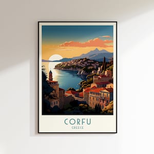 Corfu Travel Print, Greece Print, Greece Poster, Home Decor, Retro Wall Art, Wedding Gift, Birthday Gift, Digital Print, Corfu Poster