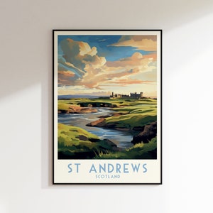 Impresión del campo de golf de St Andrews, Escocia, póster de golf, decoración del hogar, arte de pared retro, regalo de boda, regalo de cumpleaños, impresión digital