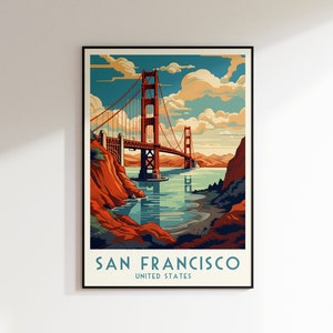 San Francisco Travel Print, United States, Home Decor, Retro Wall Art, Wedding Gift, Birthday Gift, Digital Print, San Francisco Poster