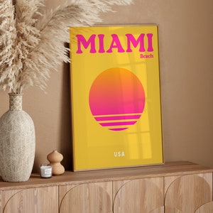 Miami Beach Poster Print, Colorful Summer Print, Trendy Travel Wall Art, Maximalist Decor, Preppy Wall Art Retro Printable Poster, Y2K Print