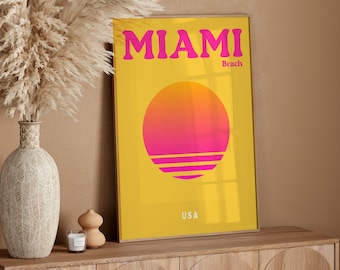 Miami Beach Poster Print, Colorful Summer Print, Trendy Travel Wall Art, Maximalist Decor, Preppy Wall Art Retro Printable Poster, Y2K Print