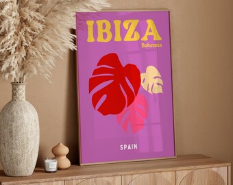 Ibiza Bohemia Poster Print, Colorful Summer Print, Trendy Travel Wall Art, Maximalist Decor, Preppy Wall Art Retro Printable Poster