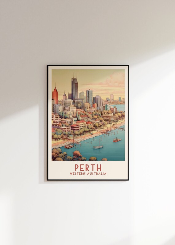 Perth Travel Print, Western Australia Print, Australia, Home Decor, Retro Art, Wedding Gift, Birthday Gift, Digital Print