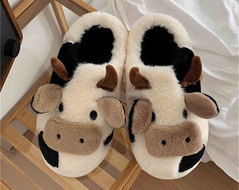 Cute Cow Slippers,Moo Slippers,Animal Slippers,Fluffy and Cozy Slippers for home