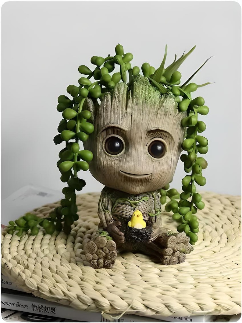 Baby Groot Flower Pot or Desk ornament from Guardians of the galaxy. Groot with bird nest. image 4