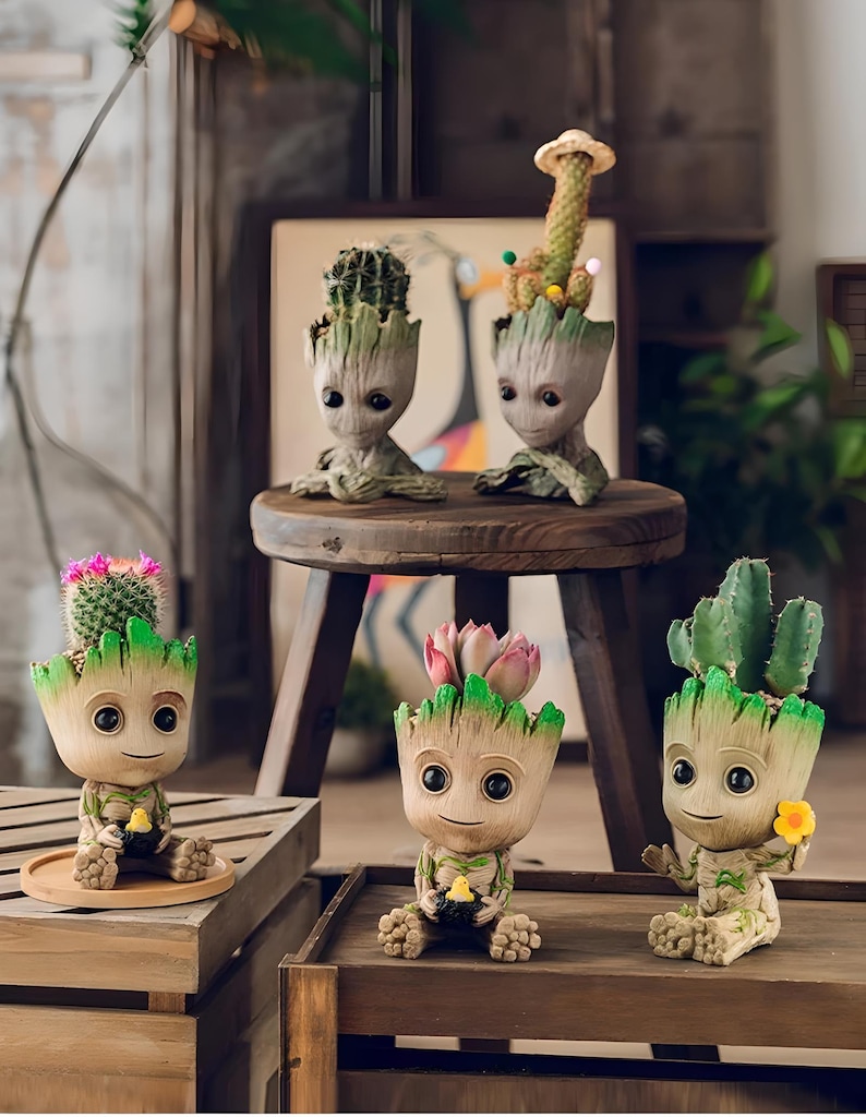 Baby Groot Flower Pot or Desk ornament from Guardians of the galaxy. Groot with bird nest. image 2