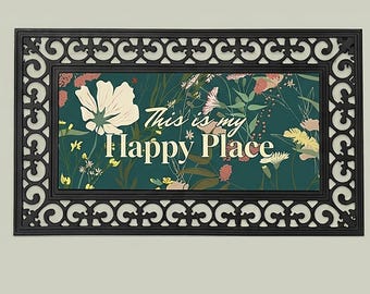 Tapis de porte en caoutchouc à motif floral et citation humoristique