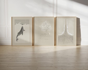 Set of 3 Christian modern wall art, Jonah and the whale, Parable of the mustard seed, Moses parting the Red sea, Christian christmas gifts
