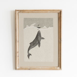 Jona en de walvis, digitale print, Jona en de grote vis, schetsen, Jezus kunst aan de muur, bijbelkunst, christelijk geloof, Jona 2:2 bijbelvers
