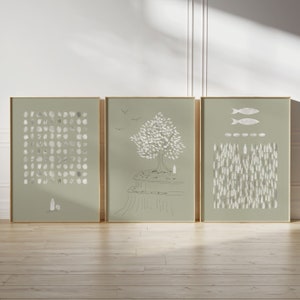 Set of 3 Christian modern wall art, Jesus leaves the 99, Parable of the mustard seed, Jesus feeds the 5000, Christian christmas gifts