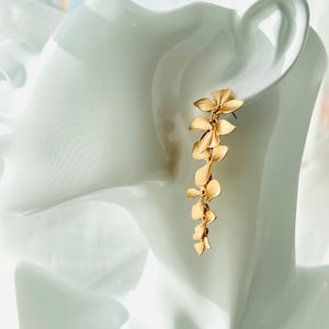 Gold Dogwood Flower Earrings: Boho Bridal Jewelry