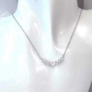 18K White Gold Diamond Simulate Curved Bar Necklace, S925 Sterling Silver Smile CZ Diamond Necklace, Wedding Bridesmaid Gift