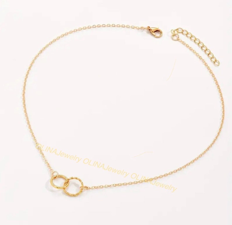 14K Gold Birthstone Charm Necklace, Double Loop Necklace With ...