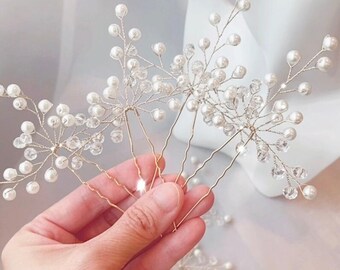 Flower Pearl Hair Pins in Pair | White Pearl Hair Clip | Bridal Hair Pin | Wedding hair pin | Flower Girl Hair Pin