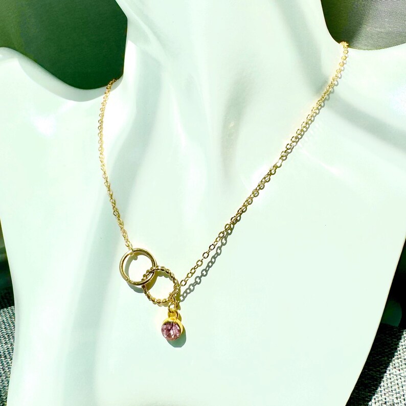 14K Gold Birthstone Necklace, Double Loop Necklace With Birthstone ...