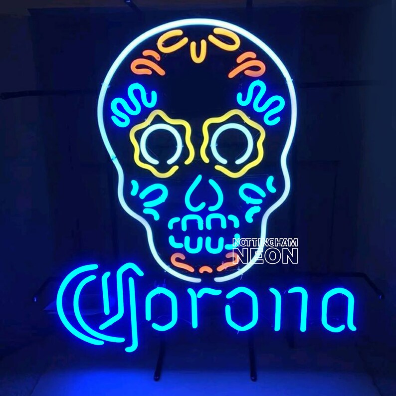 Business Logo Corona Skull Neon Sign Handmade Real Glass Neon Etsy