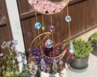 Crystal Sun Catcher, rozenkwarts, amethist, ruw kristal