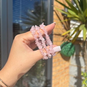 Rose Quartz Crystal Bracelet, Rose Quartz Gemstone Chip Bracelet