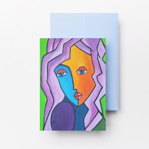 Artistic postcard from a portrait painting A6 (14,8x10,5 cm), abstract portrait, colorful portrait, small picture